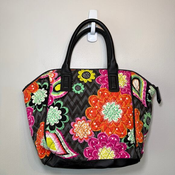 Vintage Vera Bradley Ziggy Zinnia Floral Print Leather Handle Shoulder Bag Purse - Picture 9 of 9